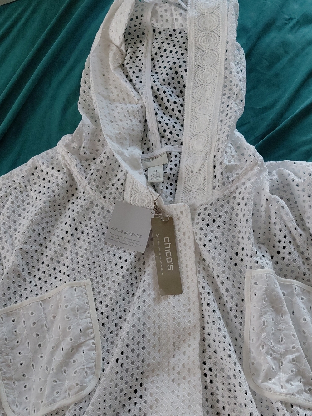 Chico's White Eyelet Hooded Cover-Up Dress